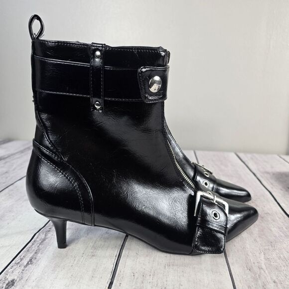 Scoop Womens Sleek Black Ankle Boots with Buckle Detail - Picture 1 of 11